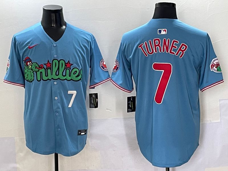 Men Philadelphia Phillies #7 Turner Light Blue three generations Joint Name Nike 2025 MLB Jersey style 3